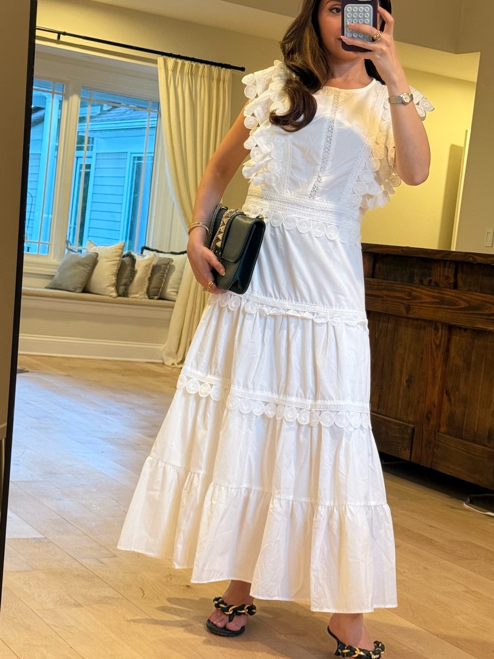 CROCHET TRIM SLEEVELESS MIDI DRESS IN WHITE
